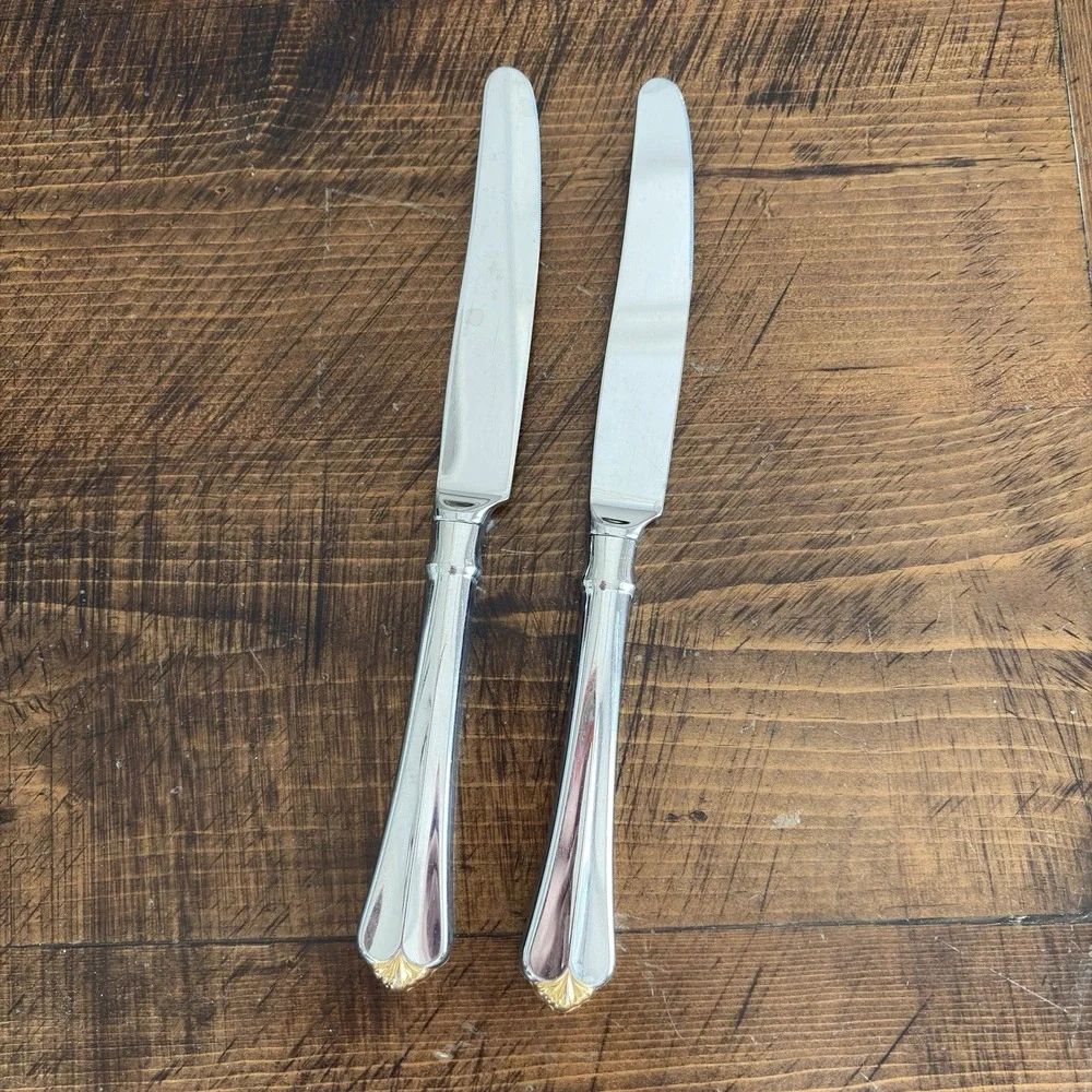 Oneida GOLDEN JUILLIARD (2) Dinner Knives Cube Stainless‎ Flatware Set Glossy